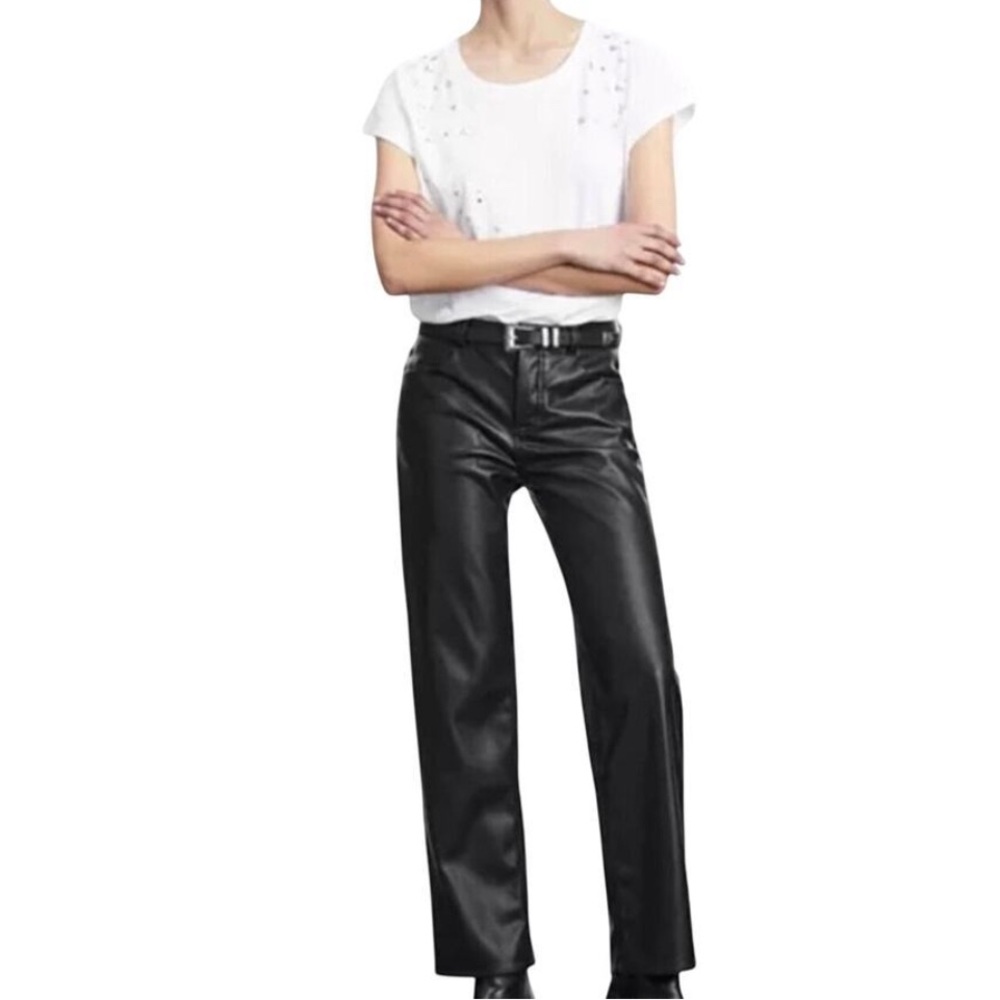 THE KOOPLES -  Vegan Fake Leather Black Straight Leg Pants - NEW
